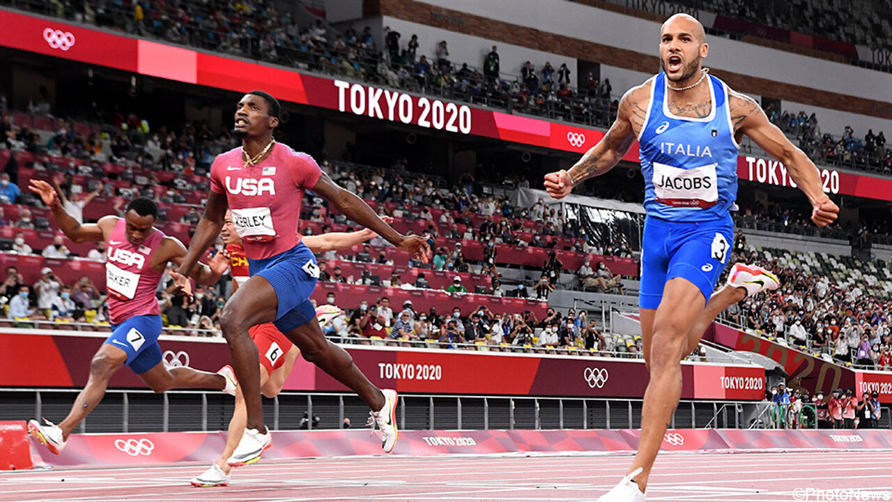 Olympisch 100m-kampioen Marcell Jacobs en vicekampioen Fred Kerley ...