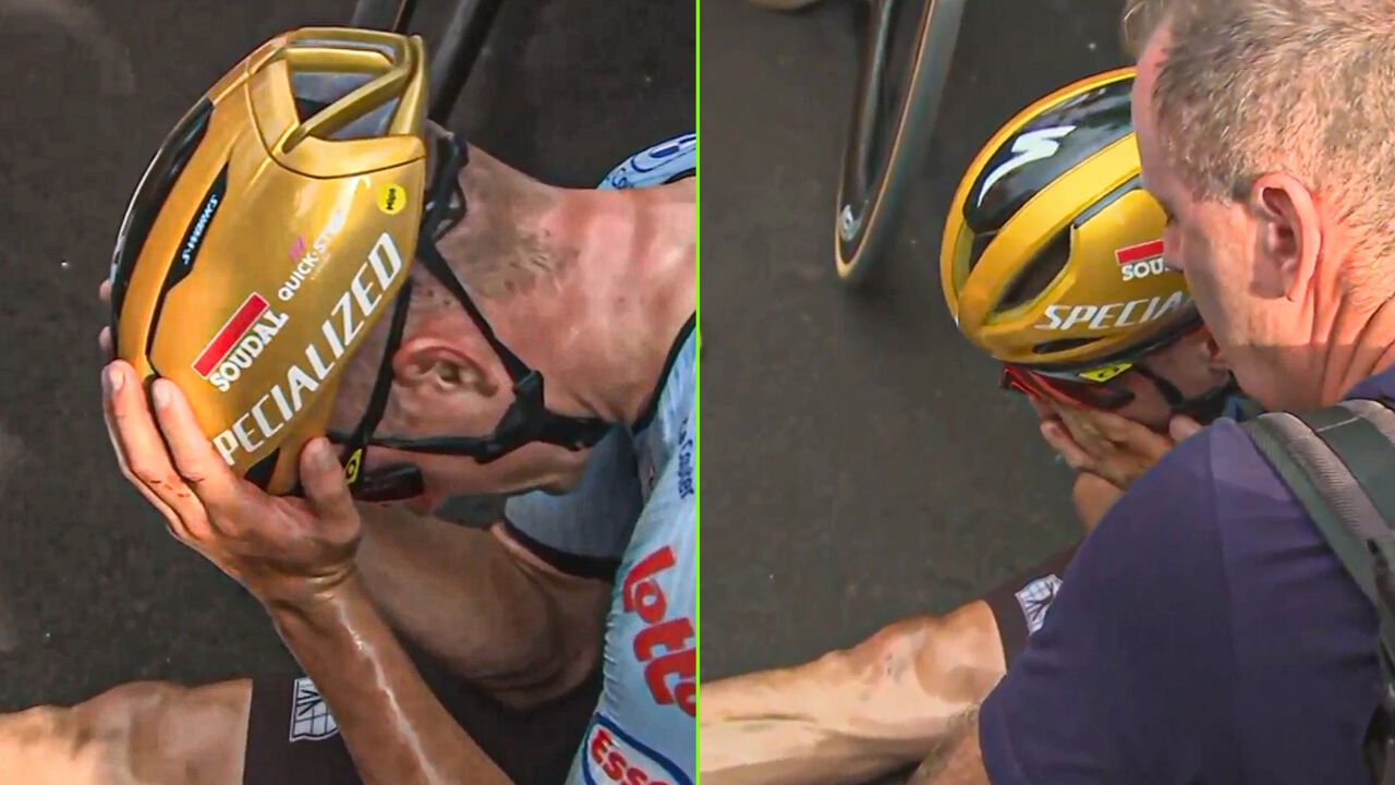Pakkende beelden na de finish: Remco Evenepoel staart minutenlang voor zich uit en barst in tranen u