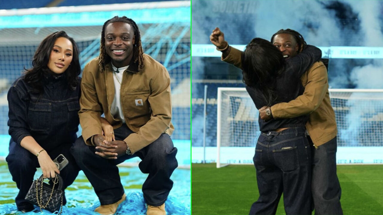 Met gender reveal op veld van Manchester City: Jeremy Doku en vrouw Shireen verwachten een zoontje



#sporza