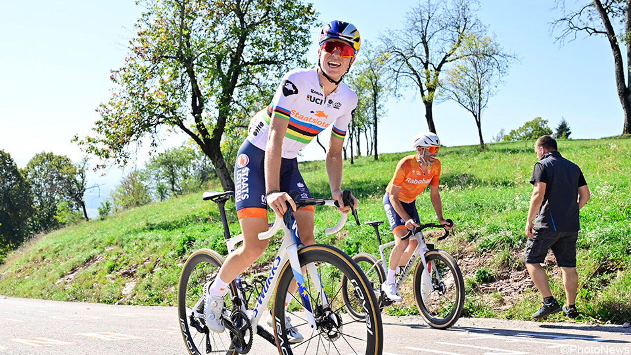 Demi Vollering trains in rainbow jersey in Slovenia before European Championships